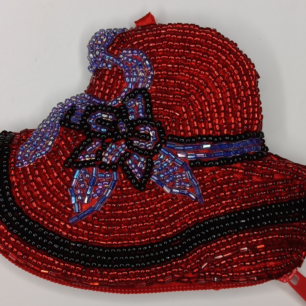 Red hat society vintage beaded hat purple floral bow zippered coin purse - Picture 2 of 4